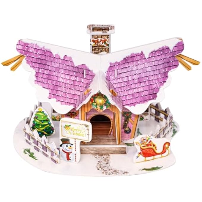 3D PUZZLE CHRISTMAS COLLECTION COZY CHRISTMAS COTTAGE UNIQUE & COLLECTIBLE MODEL ASSEMBLY BUILDING KIT FOR KIDS & ADULTS 22PCS - Image 3